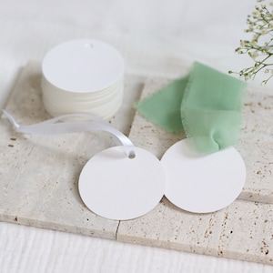 Geschenkanhänger Papier Etiketten Anhänger Blanko, Tags weiß rund, Eukalyptus Gastgeschenk Tischdeko, Papieranhänger zum Beschriften