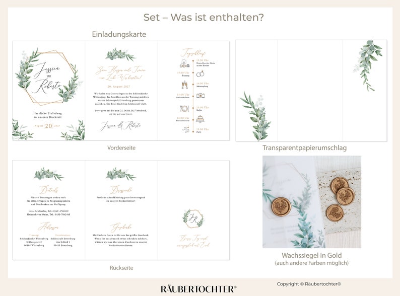 Wedding invitation eucalyptus gold tracing paper, wedding invitation eucalyptus, wax seal, greenery image 10