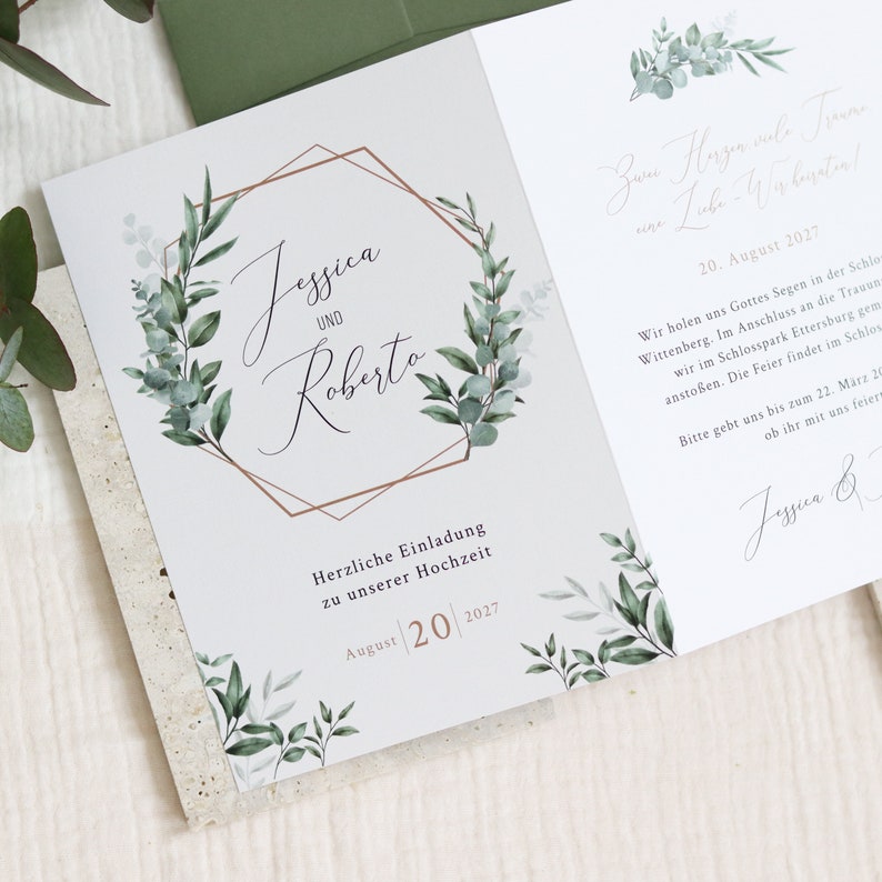 Wedding invitation eucalyptus gold tracing paper, wedding invitation eucalyptus, wax seal, greenery image 4