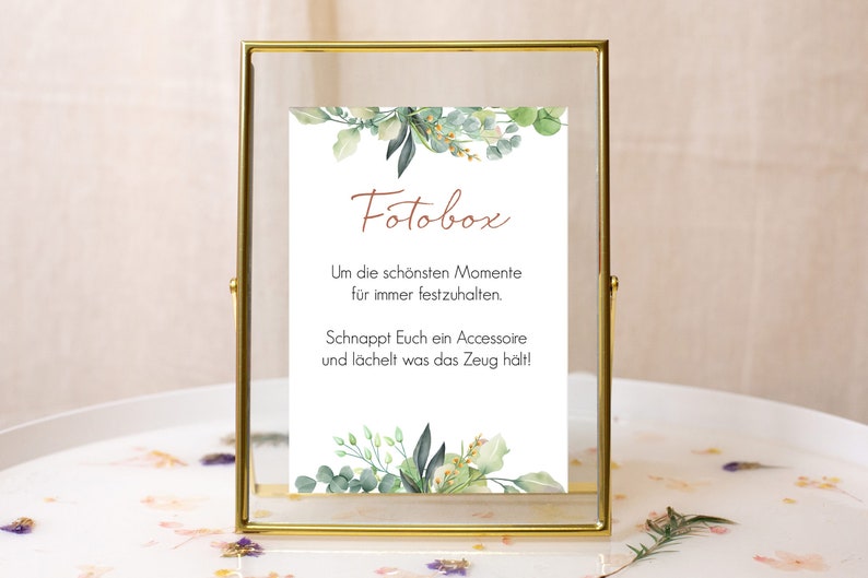 Photo box sign for the wedding, information sign photo box, wedding decoration Greenery Eucalyptus Boho image 1