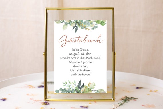 Gästebuch Schild Hochzeit / Hinweisschild Gästebuch / Greenery Etsy