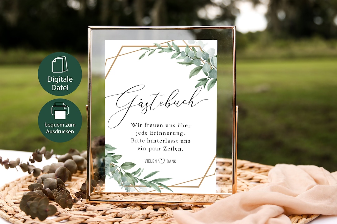 Gästebuch Schild Hochzeit, Hinweisschild Gästebuch, Schilder Eukalyptus