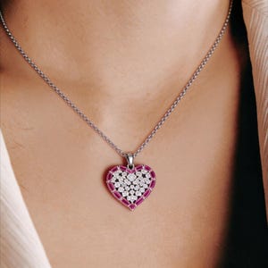 Silver Heart Necklace 925, Pink Crystal Pendant, Gift for Girlfriend, Elegant Jewelry for Lady