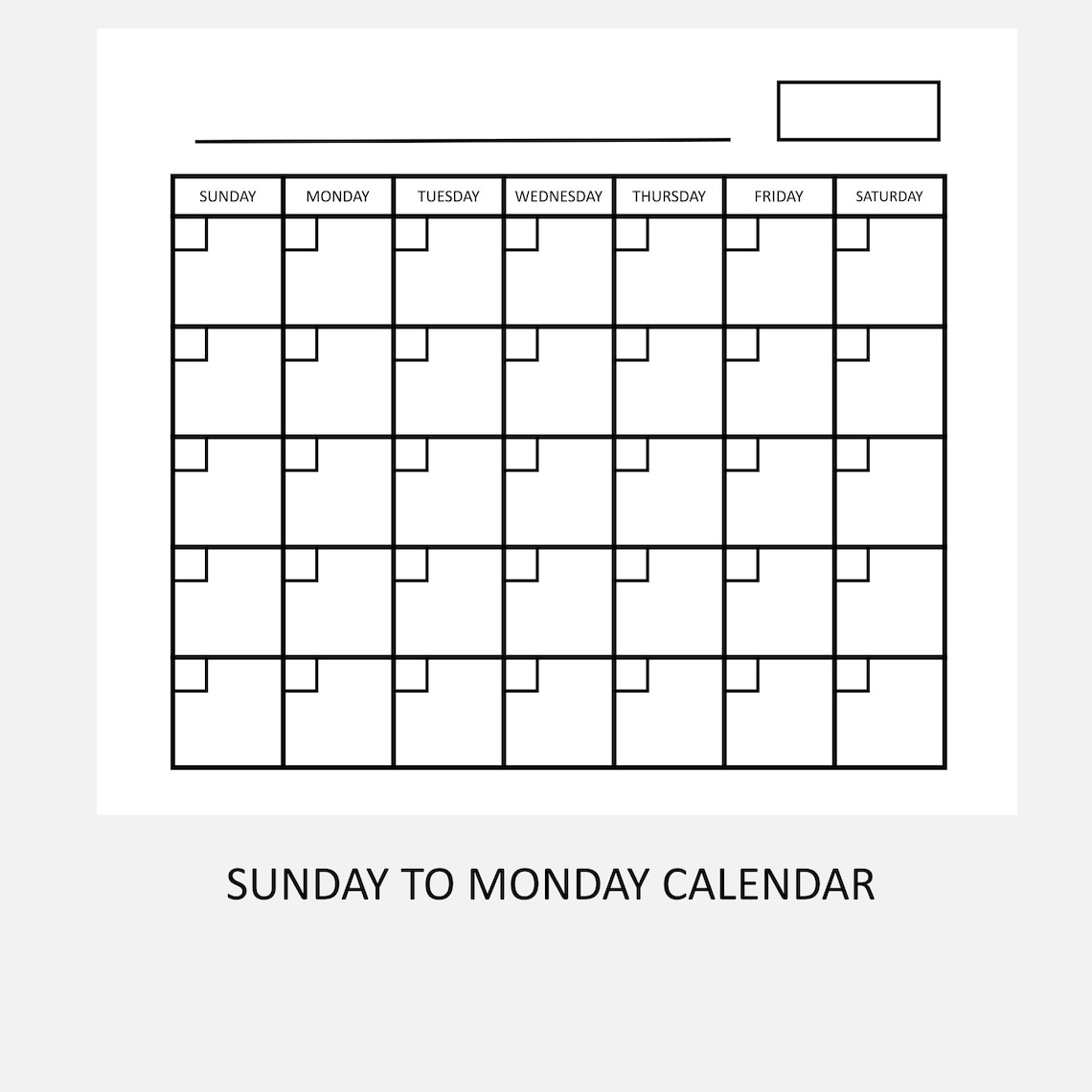 8.5 x 11 Inch Blank Calendar Page Template INSTANT DOWNLOAD | Etsy