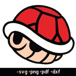 May include: A red and white cartoon shell with a black outline. The shell is closed and has a black eye and mouth.