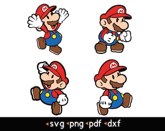 4 pcs Layered Paper Mario Pack- svg, png, pdf, dxf