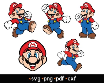 5 pcs Layered Mario Pack- svg, png, pdf, dxf