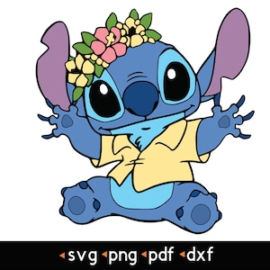 May include: A blue cartoon character with large eyes and a flower crown. The character is wearing a yellow shirt and has a friendly expression.