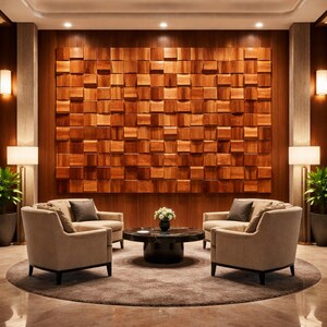 3D Triangle Solid Wood Mosaic Tile Acoustic Diffuser Panel for Office Company