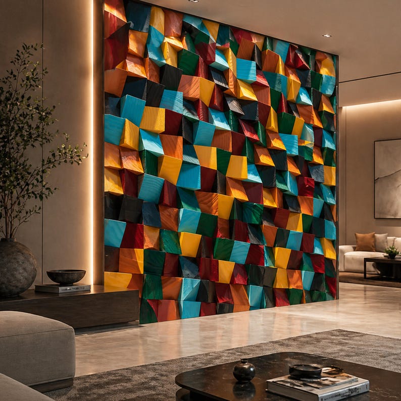 Solid Wood Mosaic Wall Panel – 3D Pine Art Decor, Easy Installation ...