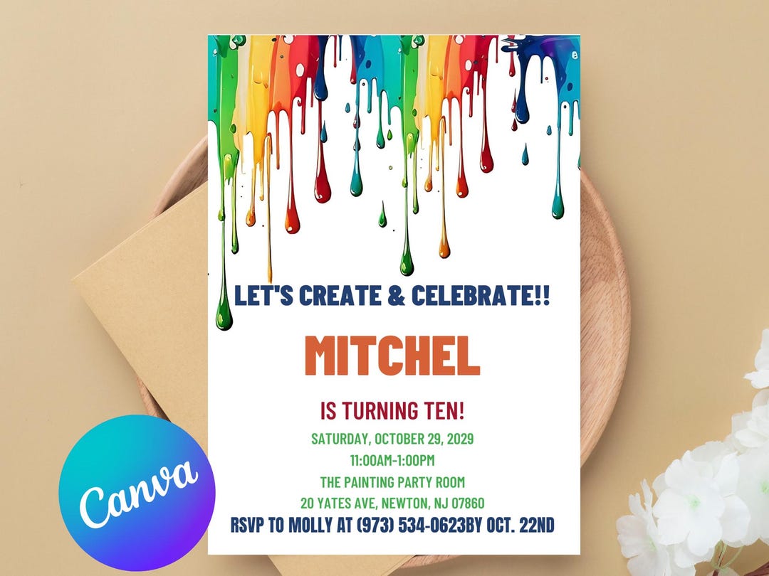 Color Party Invitations, Colour Splash Party, Rainbow Invite, Coloring ...