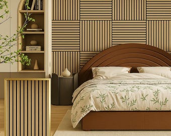 Walnut Wood Slat Wall Panels, Acoustic Soundproofing, 4 Pack