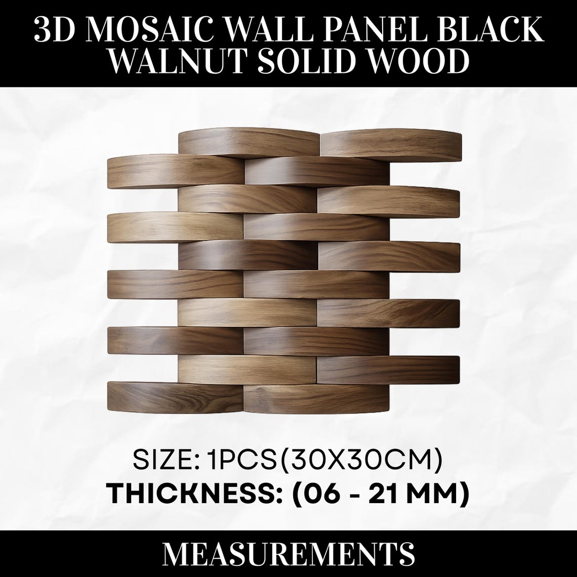 3D Wood Mosaic Wall Panel – Black Walnut, Modern Geometric Wall Decor ...
