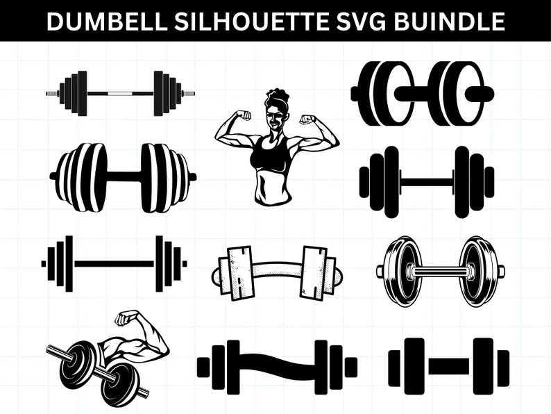 Dumbbell SVG Bundle, Fitness Svg, Dumbbell Cricut, Weight Svg, Barbell ...