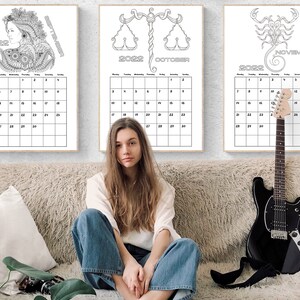 Signs of Zodiac Calendar for Coloring 2022 Digital Print Calendars