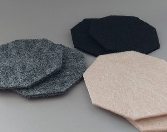 Merino Wool Felt Coaster, Felt Coasters, Nordic Home Decoration, Bar Decor Felt, 7th Anniversary Wool Gift, Vegan Vegie Coaster