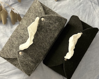 Wool Felt Tissue Box Cover, Scandinavian Style Napkin Case