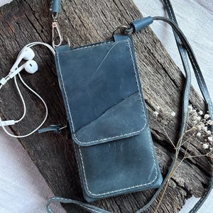 Leather Phone Bag Crossbody, Personalized Pouch for Mobile Phones Handstitched Case