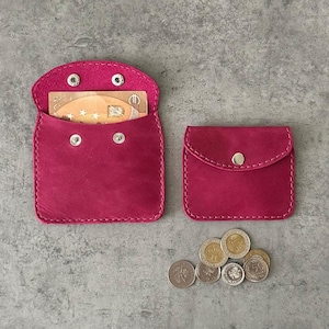 Monedero de cuero rosa, monedero minimalista de cuero, monedero, monedero de cuero de grano completo