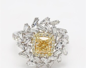 GIA Certified Natural Yellow Cushion Diamond 2.43 Carat TW Gold Cocktail Ring