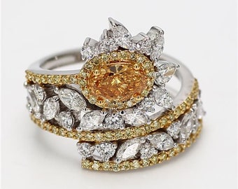 GIA Certified Natural Orange Oval Diamond 2.74 Carat TW Gold Cocktail Ring