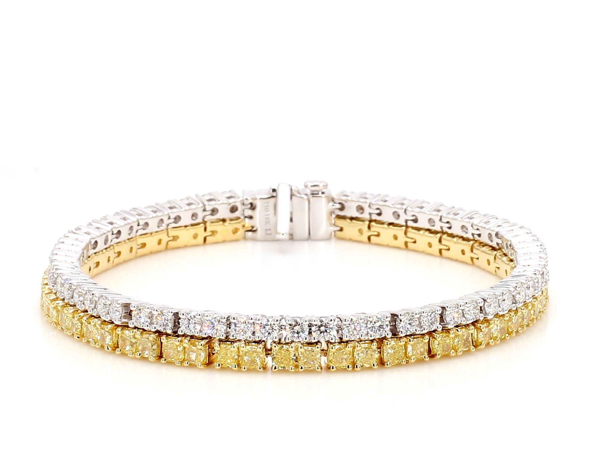 Natural Yellow Cushion Diamond 10.0 Carat Tw Gold Tennis Bracelet