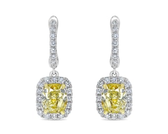GIA Certified Natural Yellow Cushion Diamond 4.11 Carat TW Gold Drop Earrings