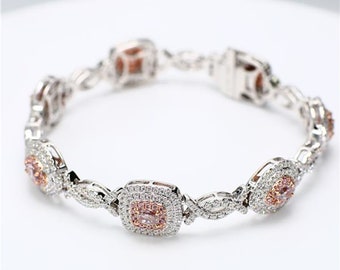 GIA Certified Natural Pink Mix and White Diamond 5.78 Carat TW Gold Bracelet