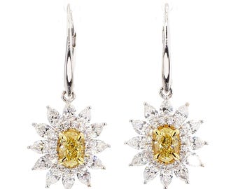 Natural Yellow Pear Diamond 2.80 Carat Tw Gold Drop Earrings