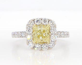 Gia Certified Natural Yellow Cushion Diamond 1.94 Carat Tw Gold Cocktail Ring