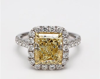 GIA Certified Natural Yellow Radiant and White Diamond 5.00 Carat TW Gold Ring