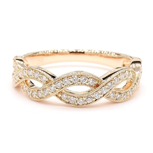 Natural White Round Diamond 0.32 Carat Tw Rose Gold Cocktail Band