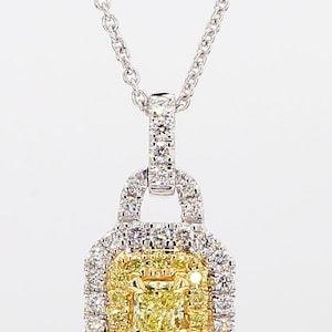 Natural Yellow Radiant and White Diamond .58 Carat Tw Gold Drop Pendant