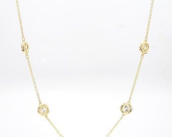 Natural White Round Diamond 2.67 Carat Tw Yellow Gold Necklace