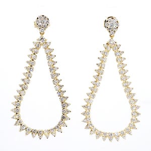 Natural White Round Diamond 2.75 Carat Tw Yellow Gold Drop Earrings