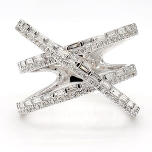 Natural White Baguette Diamond 0.78 Carat Tw White Gold Cocktail Ring