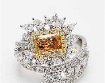 GIA Certified Natural Yellow Radiant Diamond 3.20 Carat TW Gold Cocktail Ring