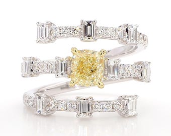 Gia Certified Natural Yellow Cushion Diamond 2.28 Carat Tw Gold Cocktail Ring