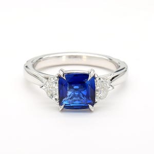 Gia Certified Blue Cushion Sapphire and White Diamond 2.40 Carat Tw Gold Ring