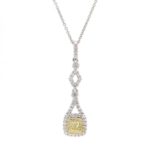 Natural Yellow Radiant and White Diamond .54 Carat Tw Gold Drop Pendant