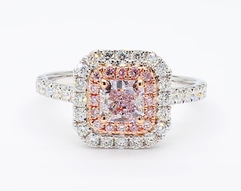Gia Certified Natural Pink Radiant Diamond 1.20 Carat Tw Gold Cocktail Ring