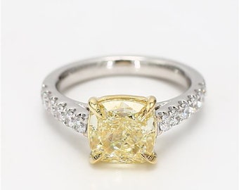 GIA Certified Natural Yellow Cushion Diamond 4.55 Carat TW Gold Cocktail Ring