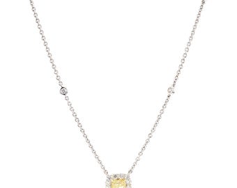 Natural Yellow Cushion Diamond 1.08 Carat Tw Gold Necklace