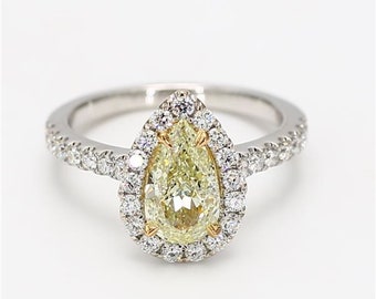 Natural Yellow Pear and White Diamond 2.18 Carat TW Gold Cocktail Ring