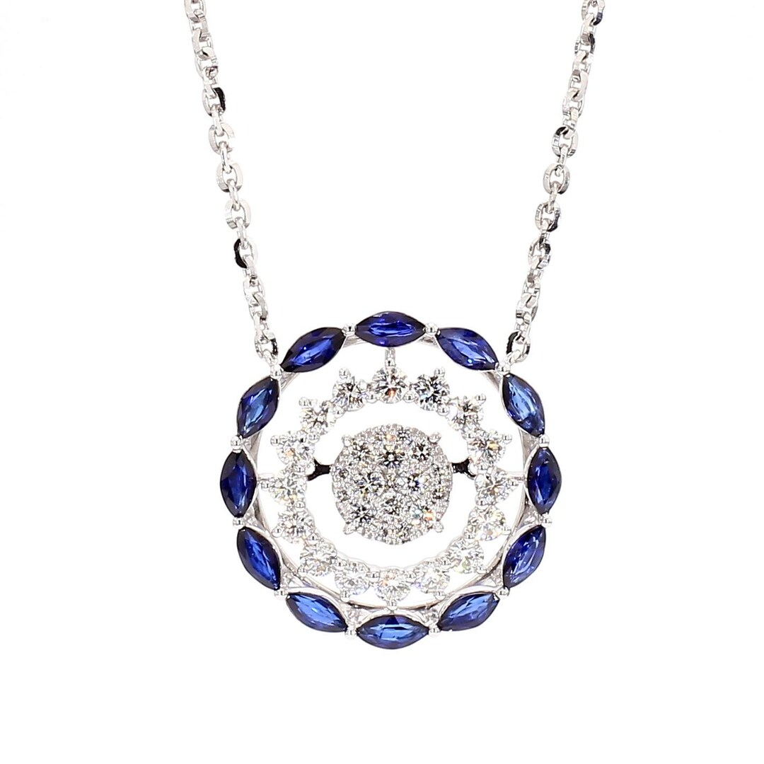 Natural Blue Marquise Sapphire and Diamond 3.26 Carat Tw Gold Drop ...
