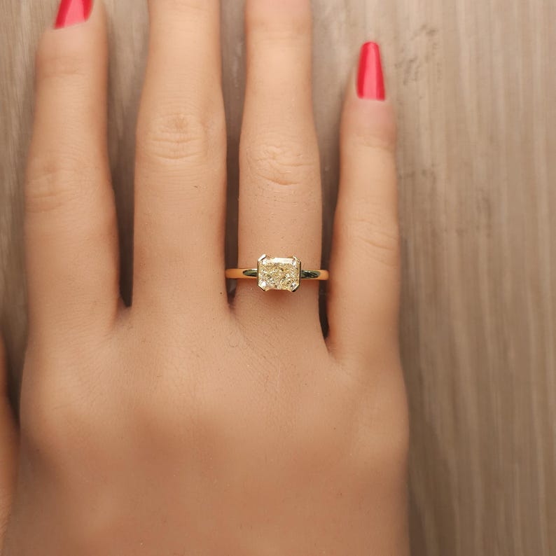 Gia Certified Natural Yellow Radiant Diamond 1.55 Carat Tw Gold Cocktail Ring