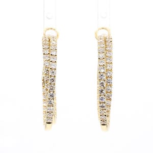 Natural White Round Diamond 2.61 Carat Tw Yellow Gold Hoop Earrings