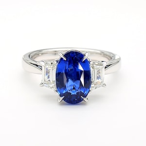 Gia Certified Natural Blue Oval Sapphire and Diamond 3.62 Carat Tw Gold Ring