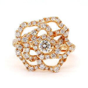 Natural White Round Diamond 1.33 Carat Tw Rose Gold Cocktail Ring