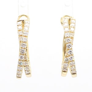 Natural White Round Diamond 1.66 Carat Tw Yellow Gold Hoop Earrings